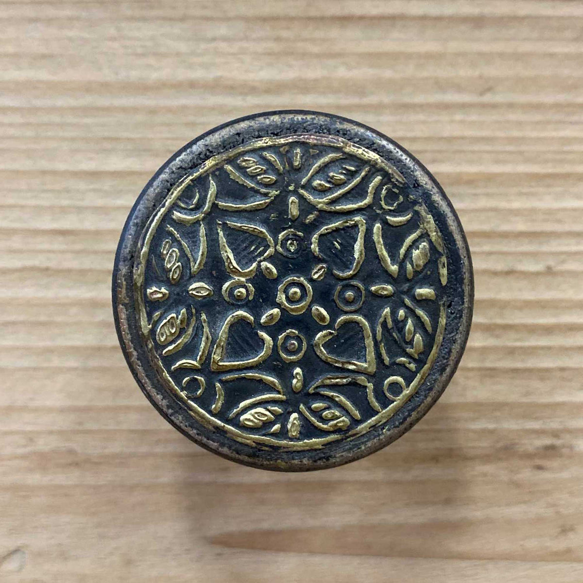 Wooden Brass Stamped Knob - 4cm