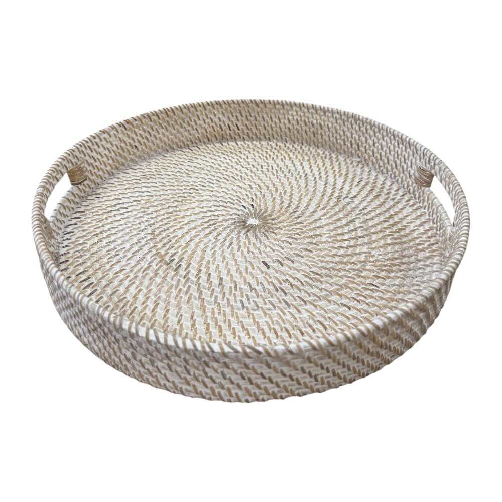 Bahama Rattan Round Tray White - Medium