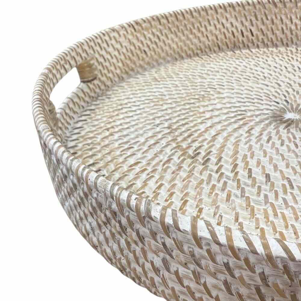 Bahama Rattan Round Tray White - Small