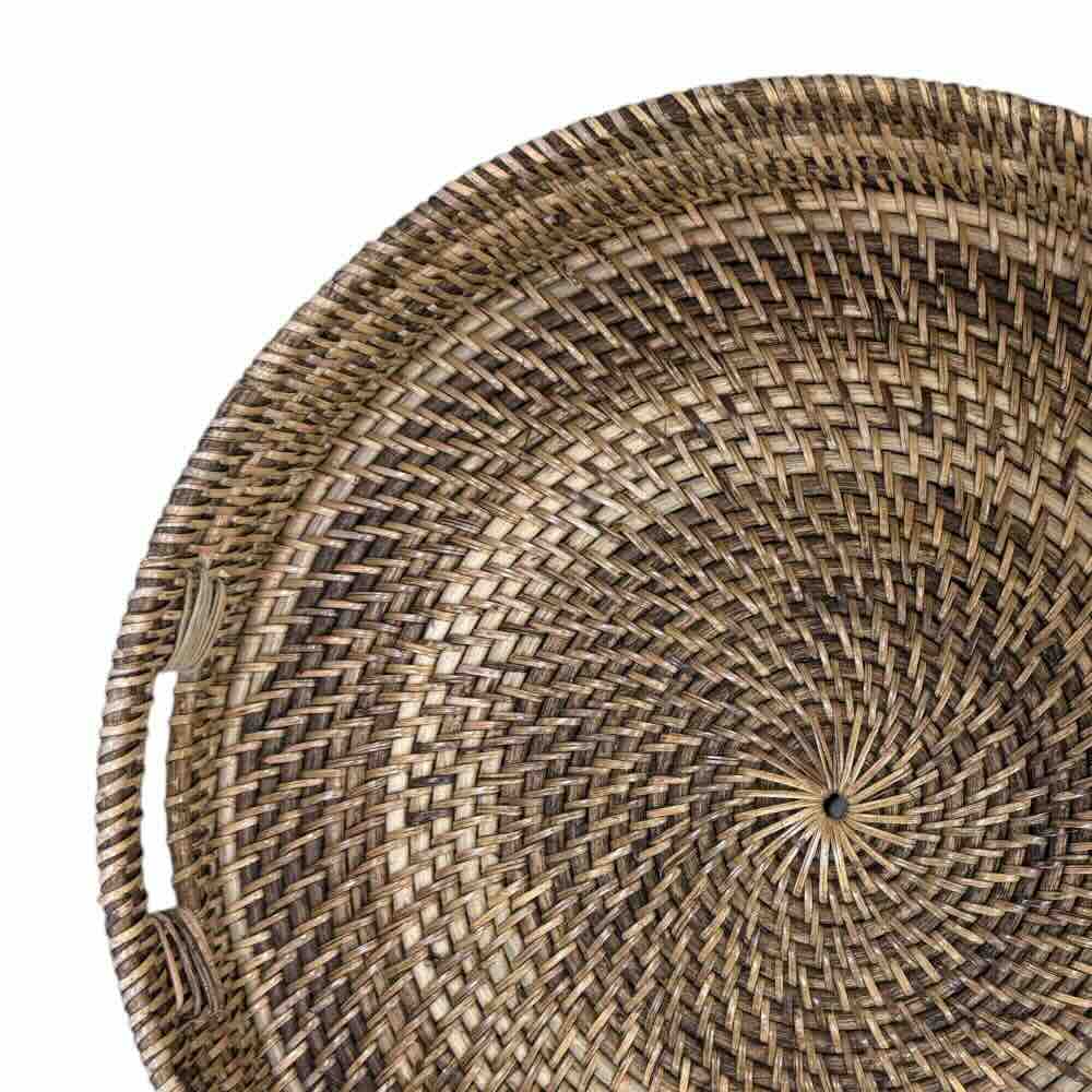 Bahama Rattan Round Tray Brown - Medium