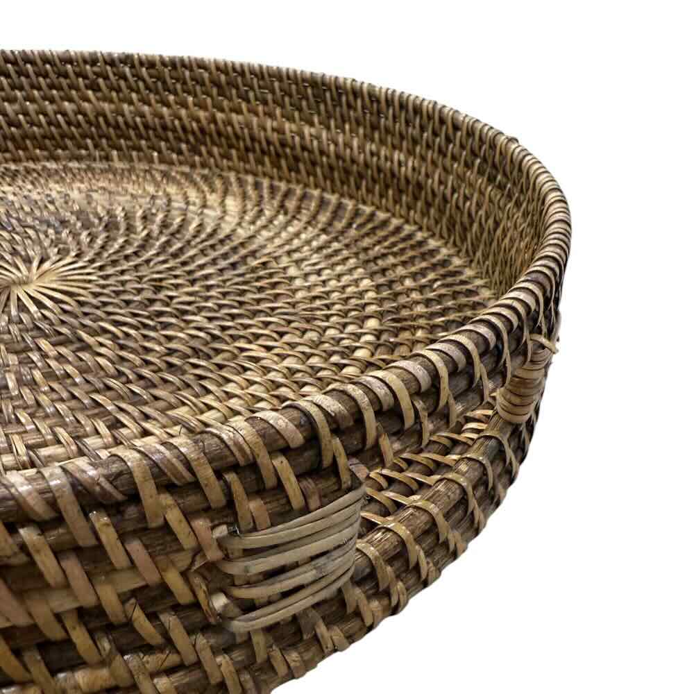 Bahama Rattan Round Tray Brown - Medium