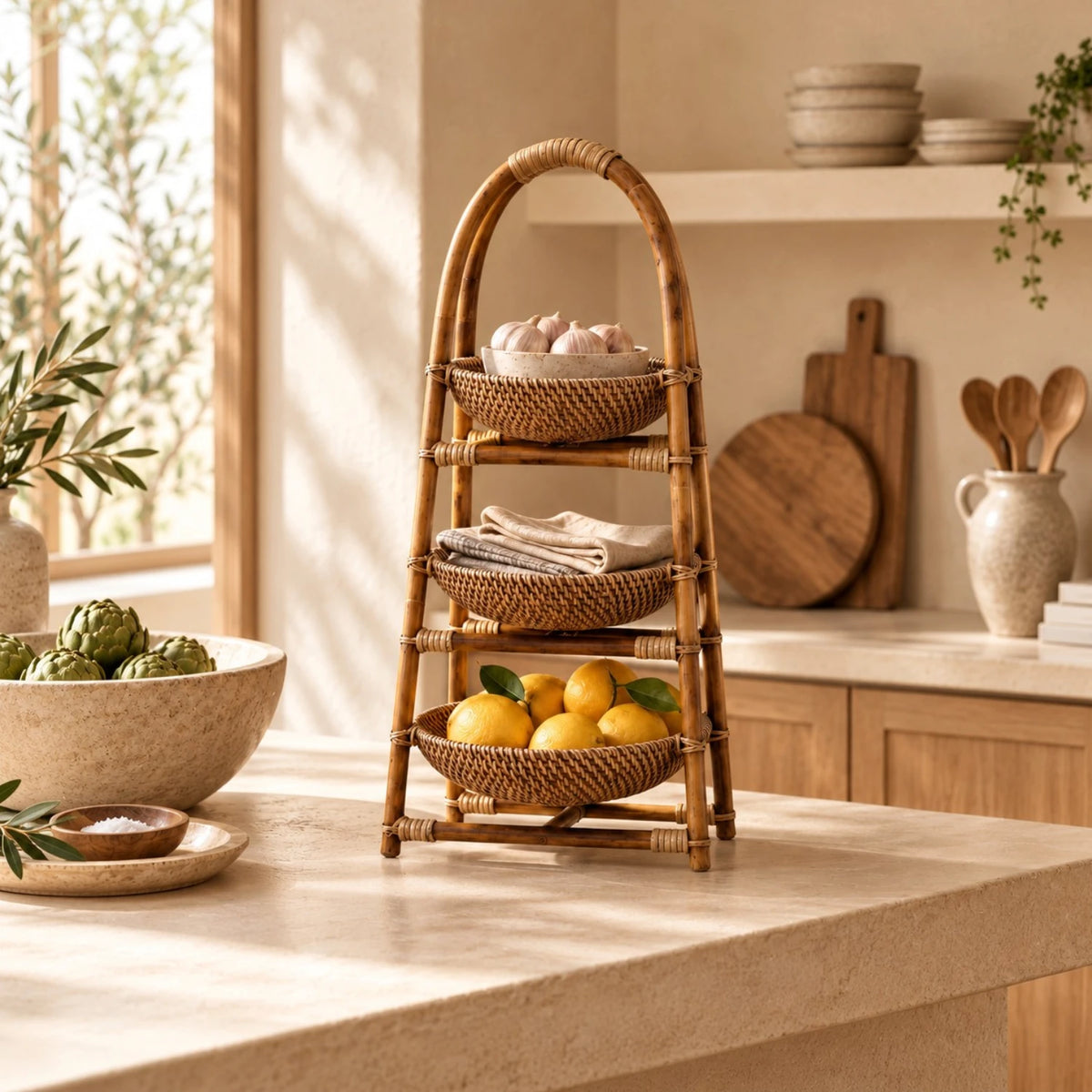 Bahama Rattan 3 Tier Bowls Stand