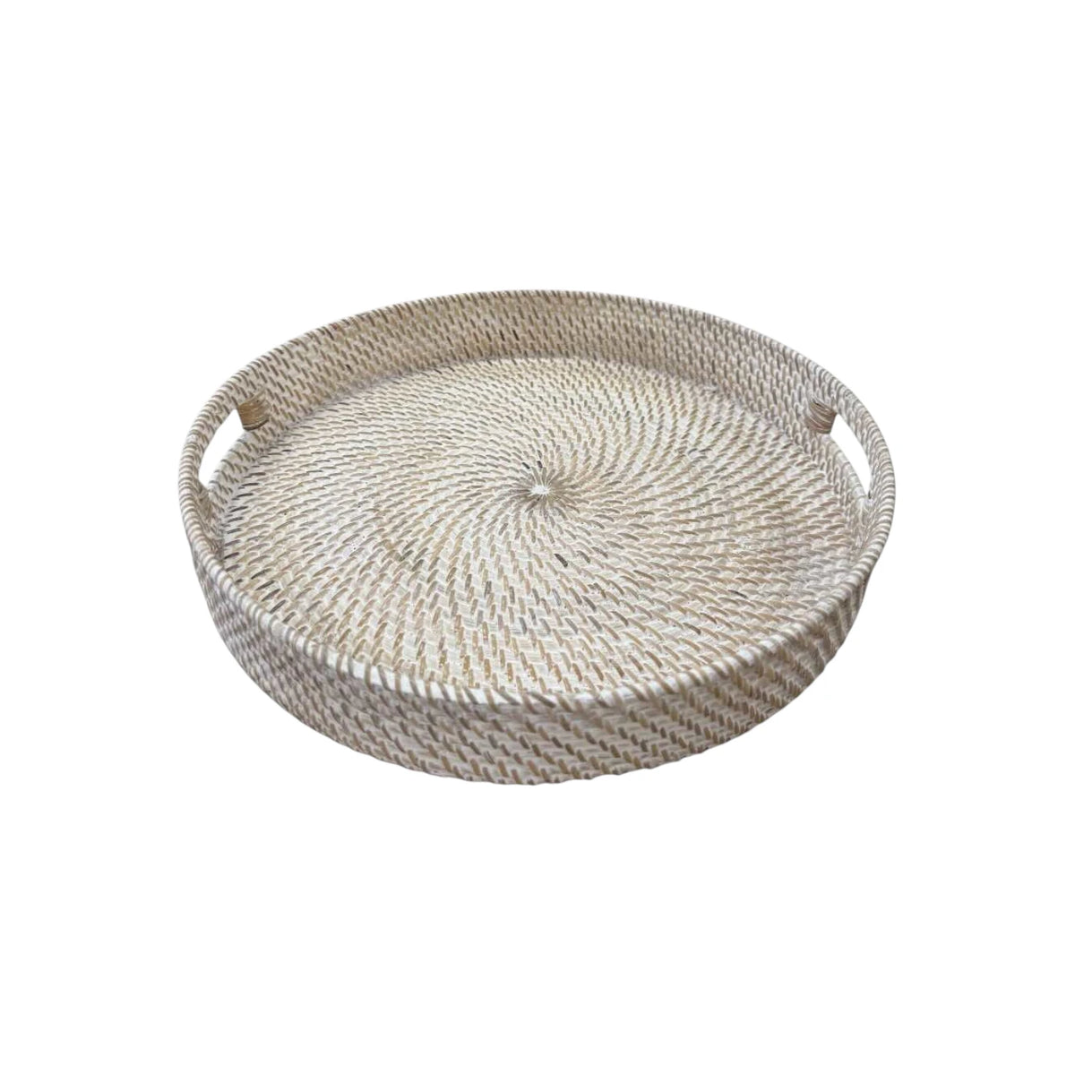 Bahama Rattan Round Tray White - Small