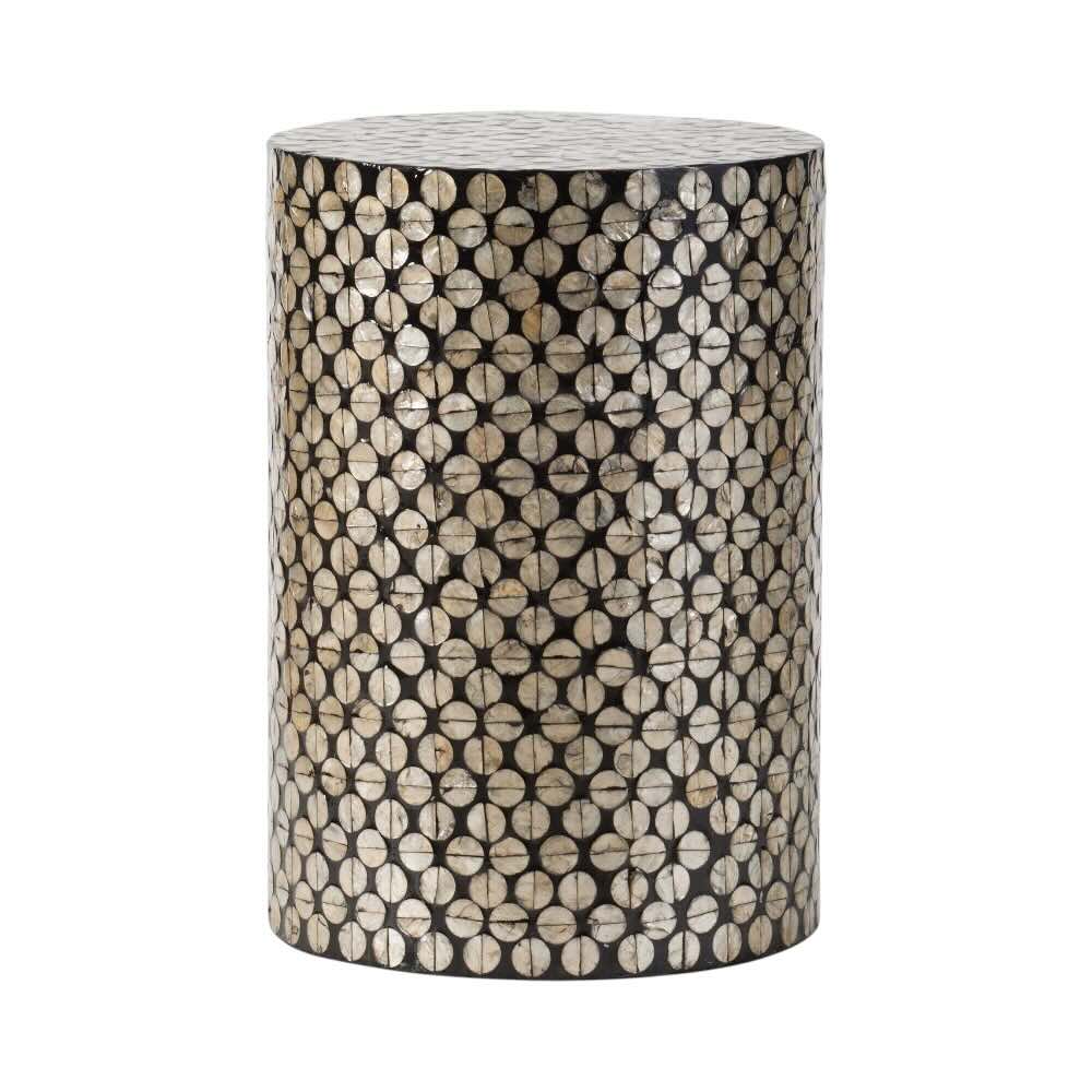 Capiz Drum Side Table - Black Disc