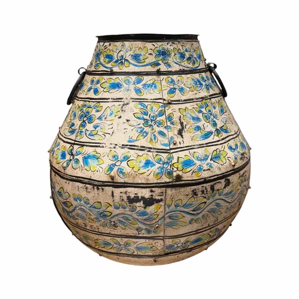 Blue Wash Painted Iron Tall Urn - Large