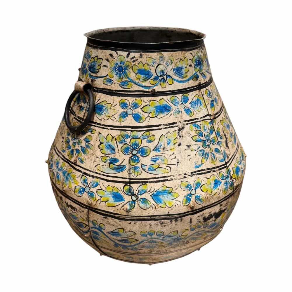 Blue Wash Painted Iron Tall Urn - Large