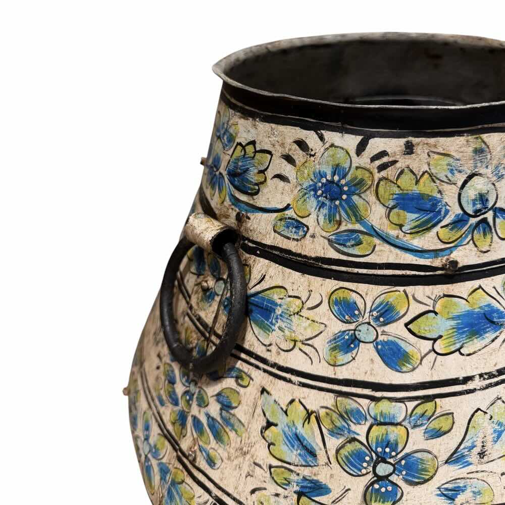 Blue Wash Painted Iron Tall Urn - Medium