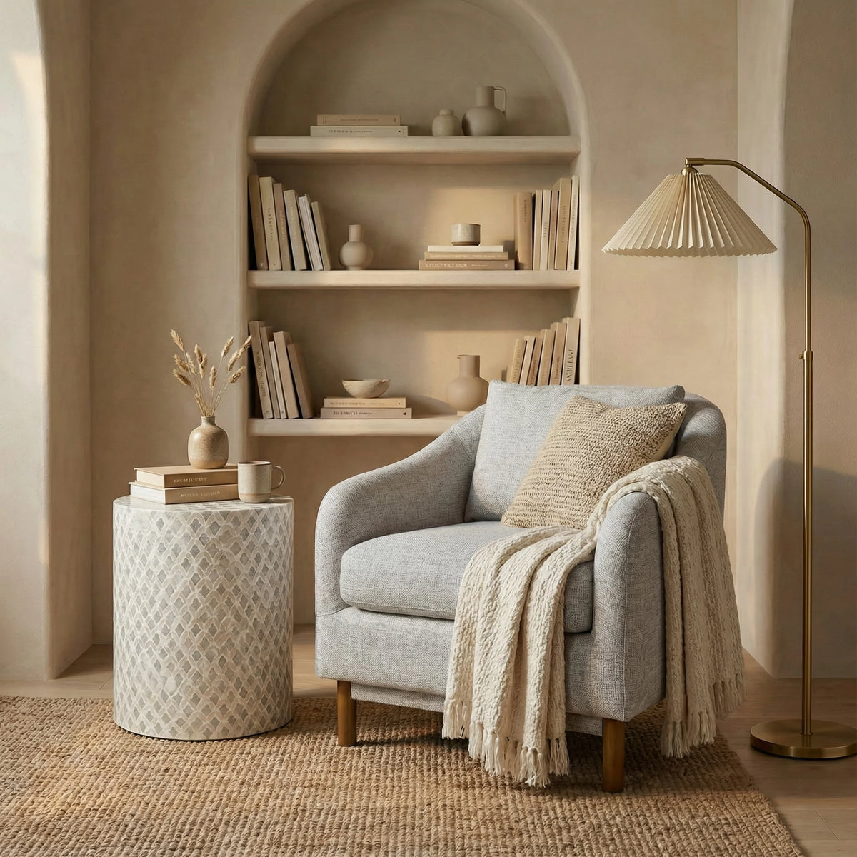 Capiz Drum Side Table - Pebble Beach