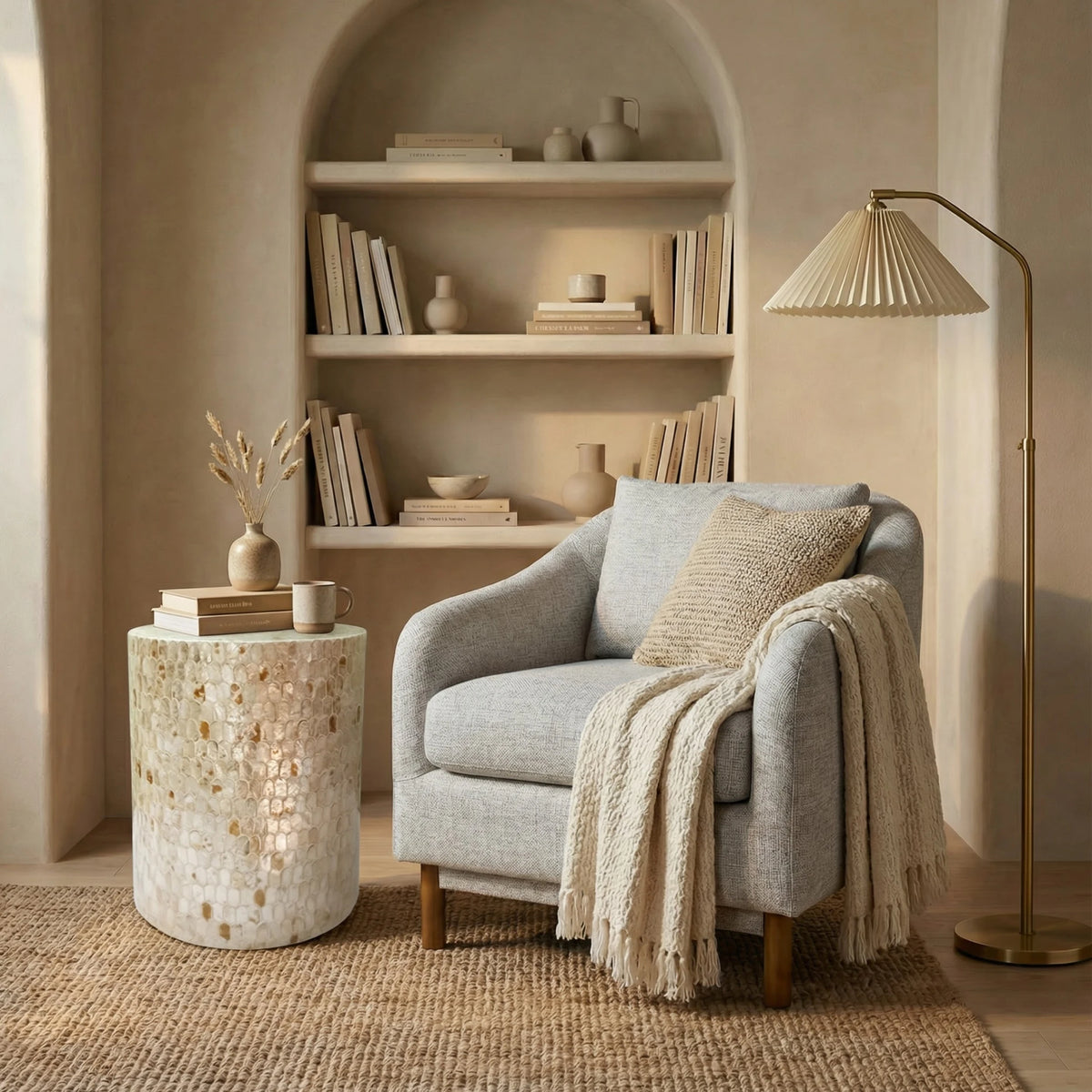 Capiz Drum Side Table - Sand Dune
