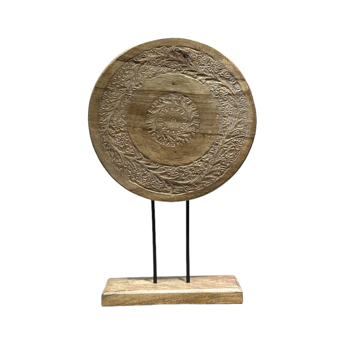 Carved Timber Disc on Stand - Large