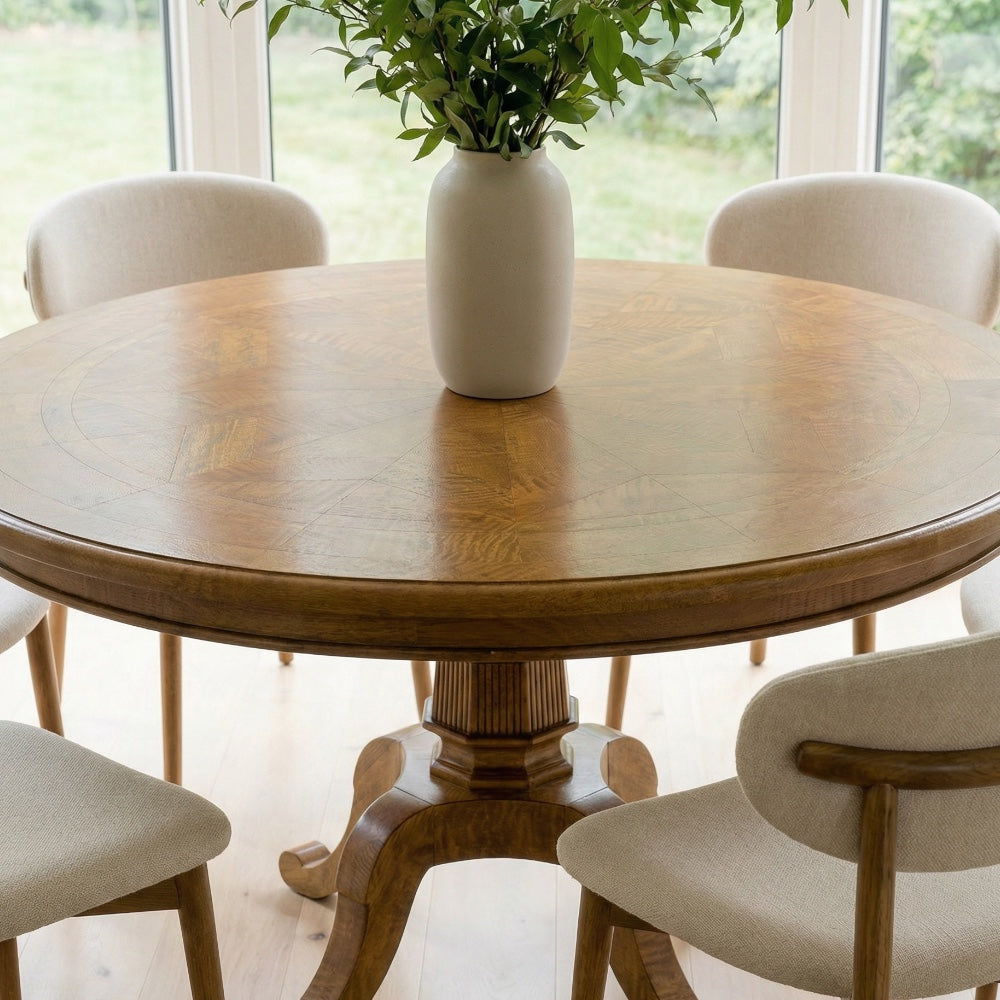 Chateau Round Dining Table 120cm - Mango Wood Parquetry