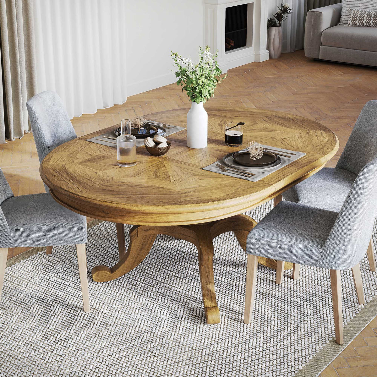 Chateau Round Extension Dining Table 125-175cm - Natural Parquetry