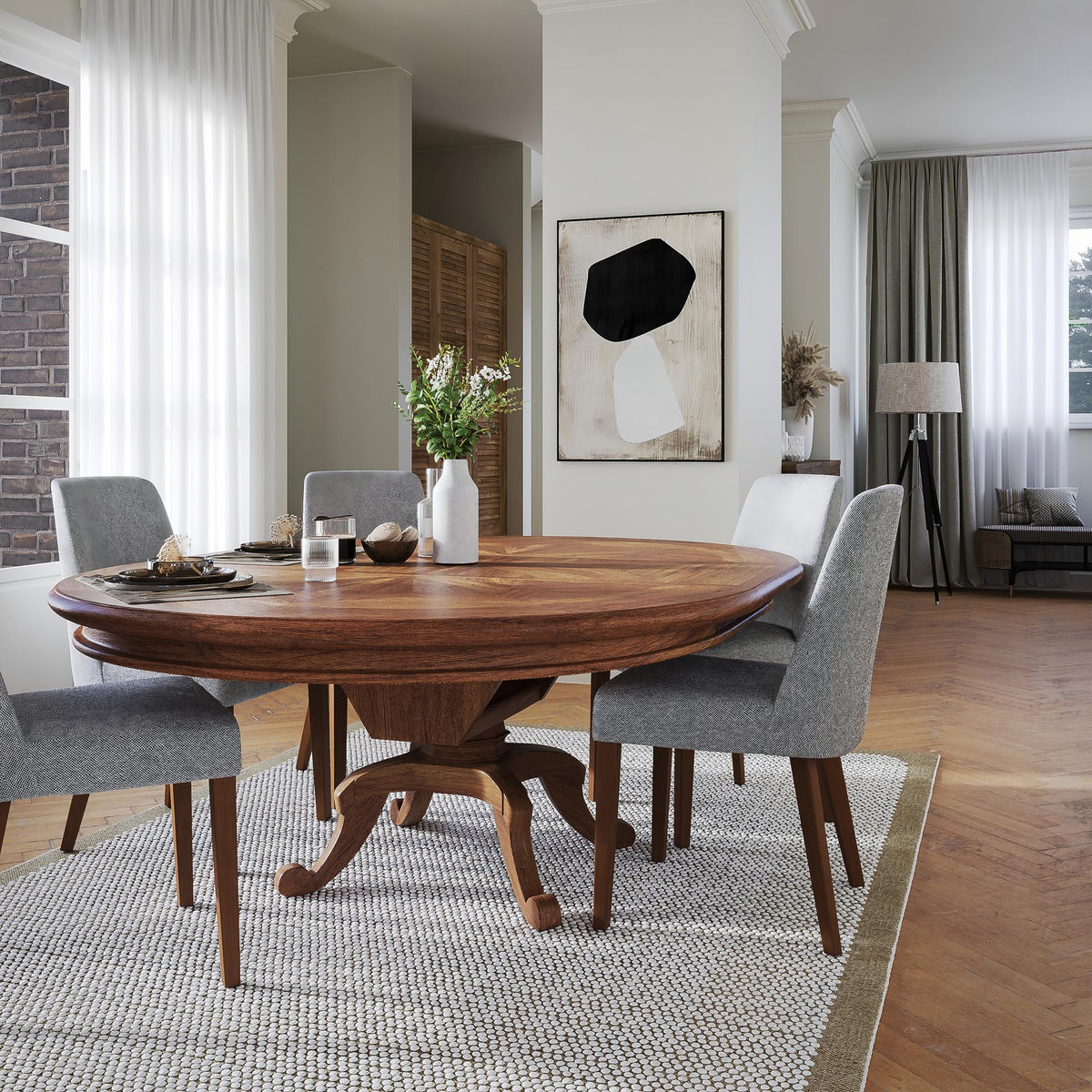 Chateau Round Extension Dining Table 150-200cm - Toffee Parquetry