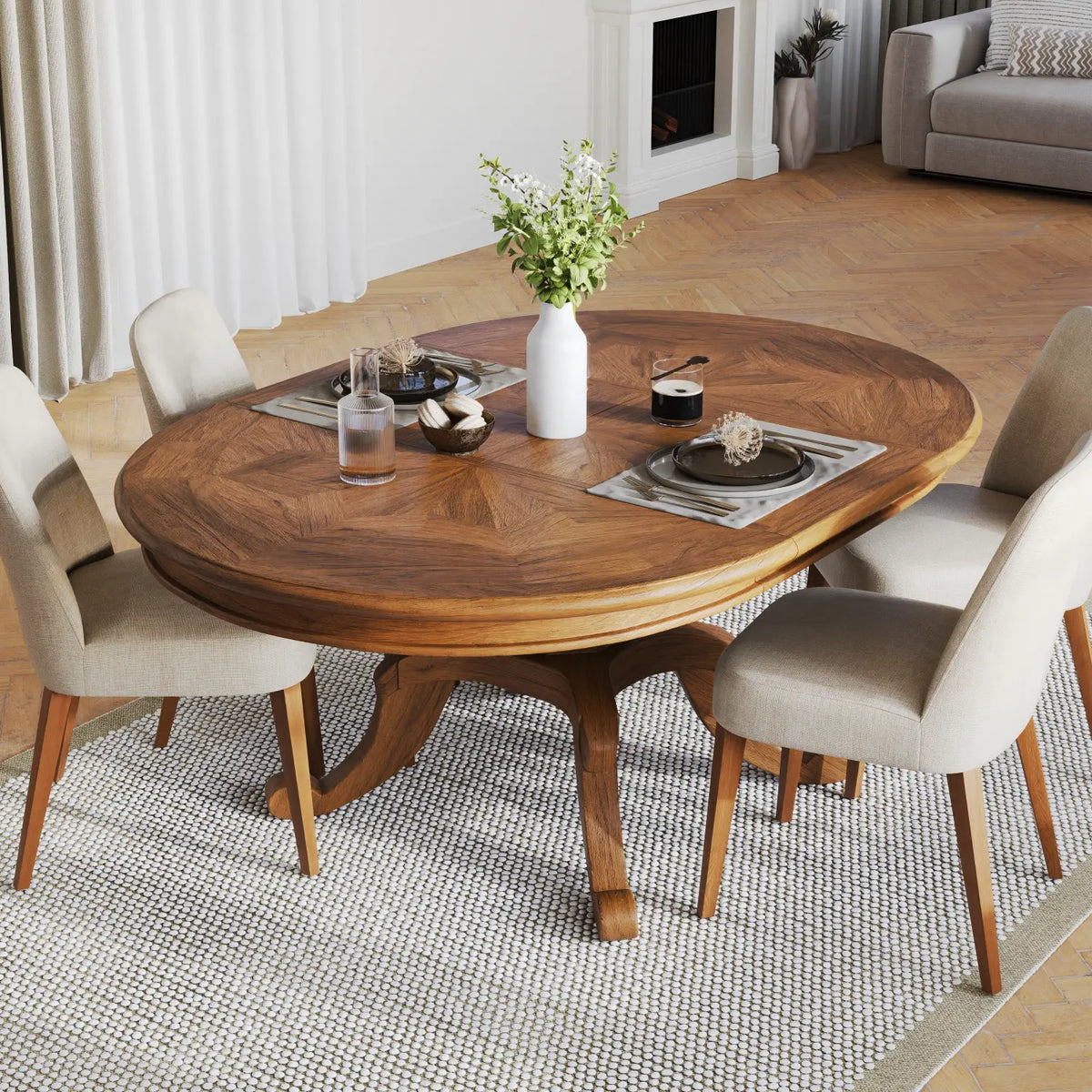 Chateau Round Extension Dining Table 125-175cm - Toffee Parquetry