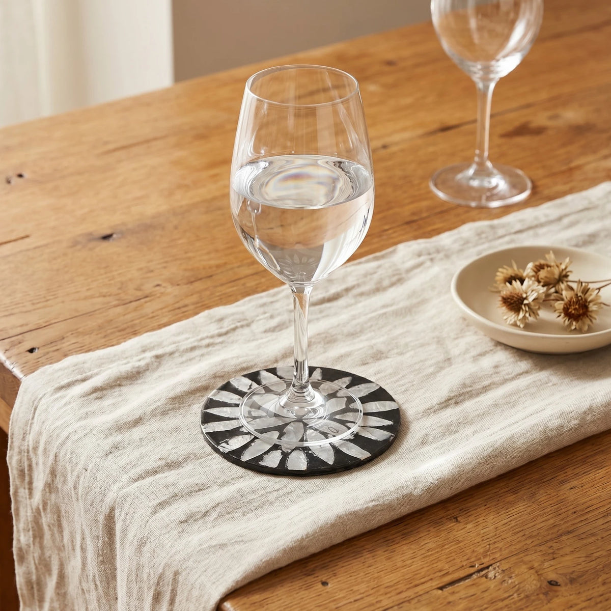 Capiz Coaster - Black Floral