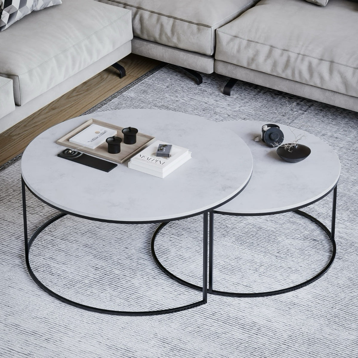 Como Marble Coffee Table Nest 90cm - Black