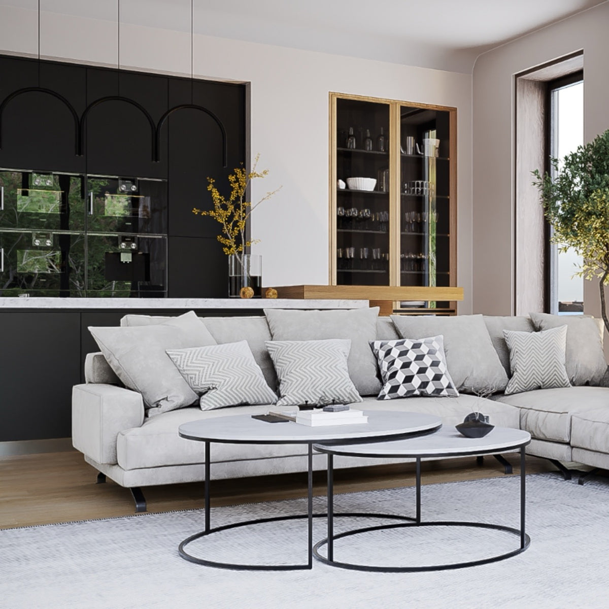 Como Marble Coffee Table Nest 75cm - Black