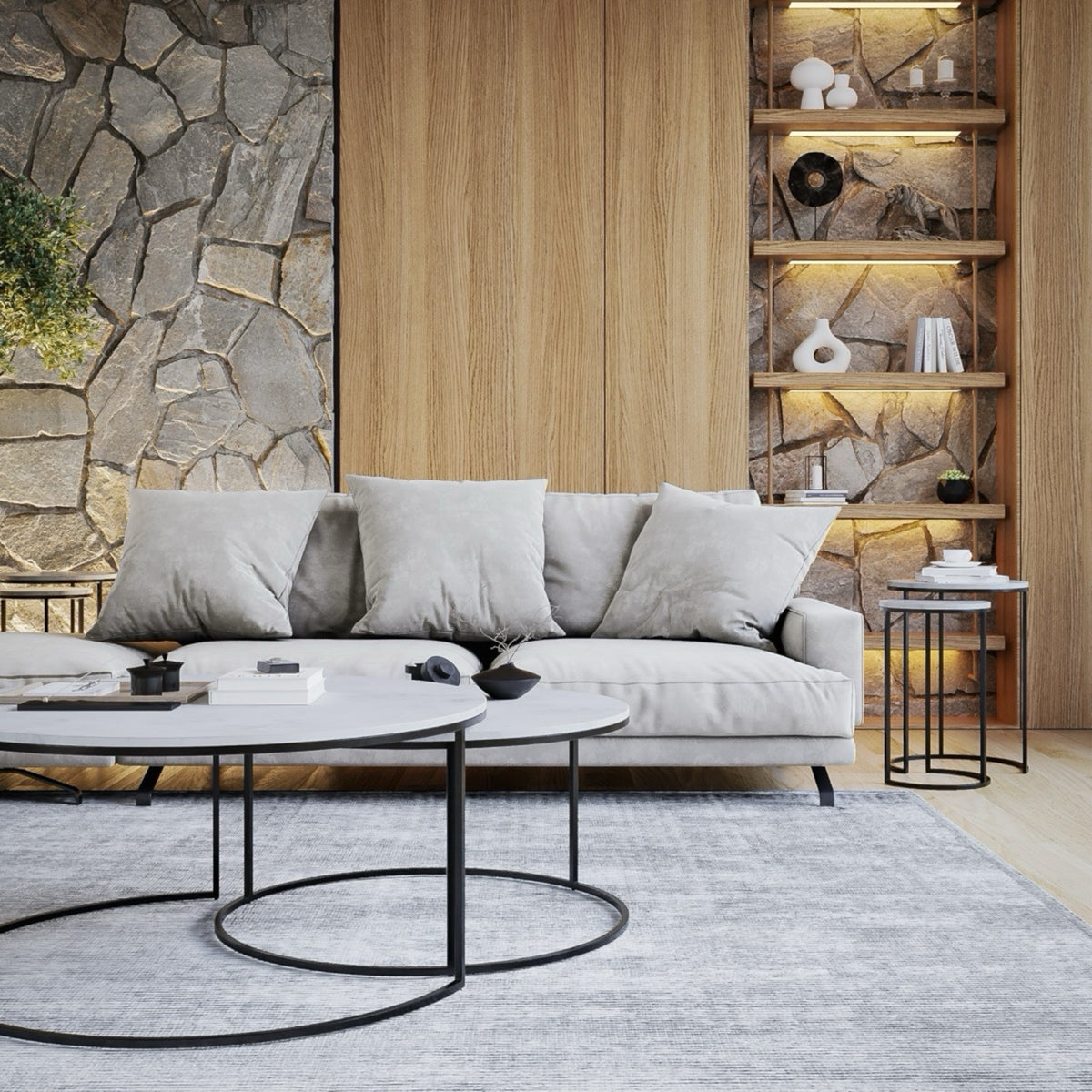 Como Marble Coffee Table Nest 90cm - Black
