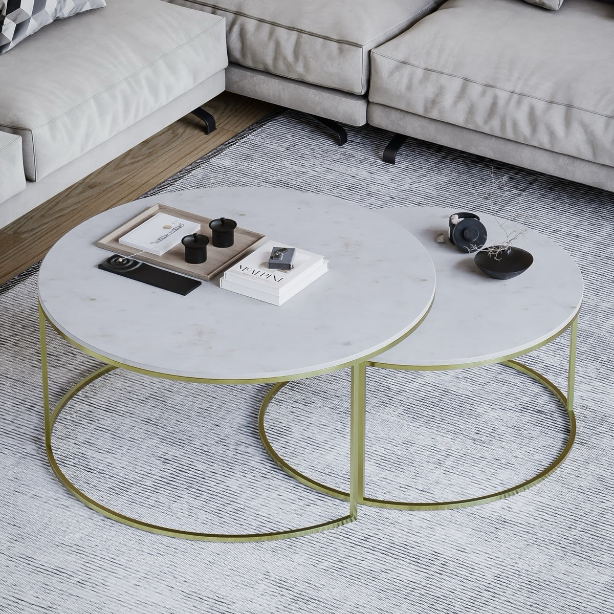 Como Marble Coffee Table Nest 90cm - Brass