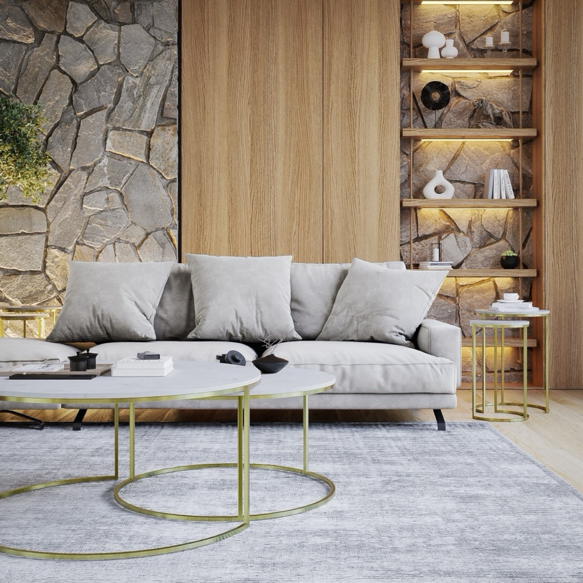 Como Marble Coffee Table Nest 75cm - Brass