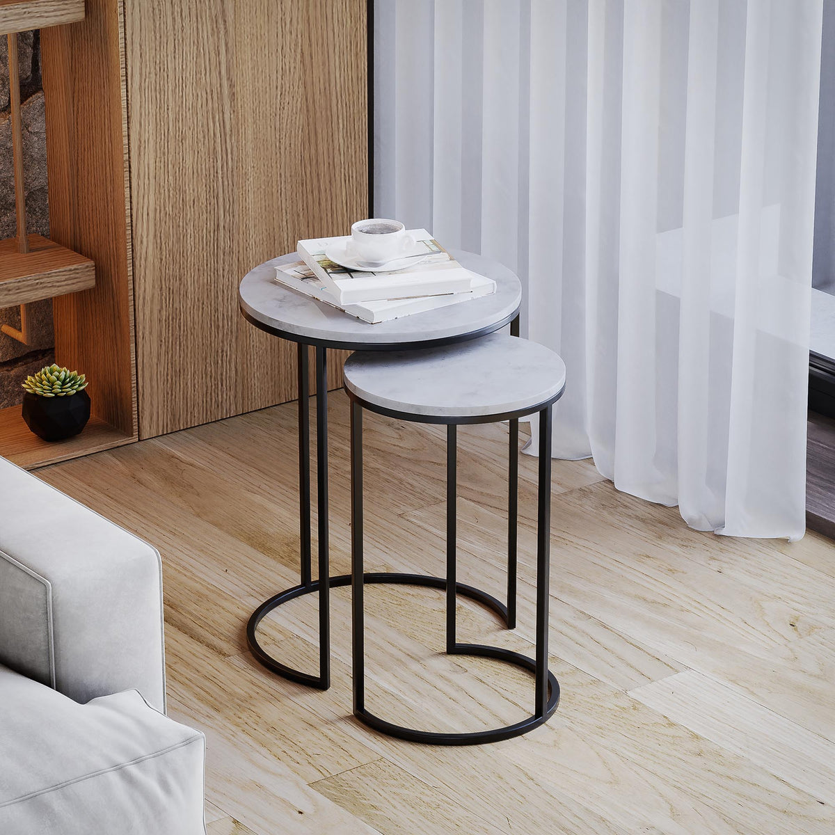Como Marble Side Table Nest - Black