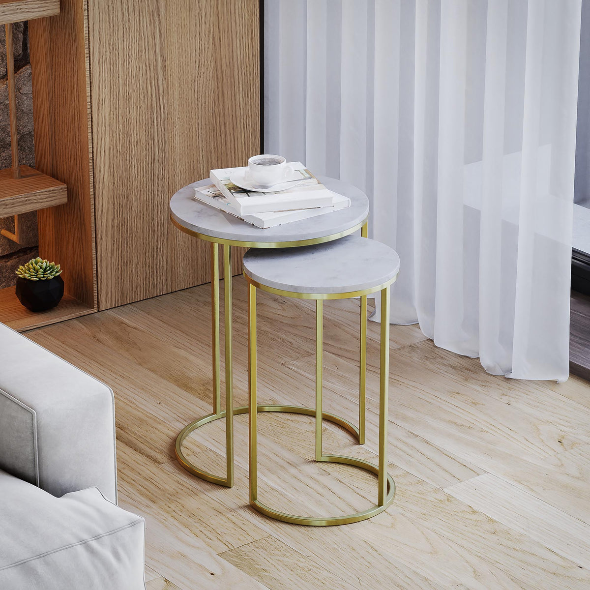 Como Marble Side Table Nest - Brass