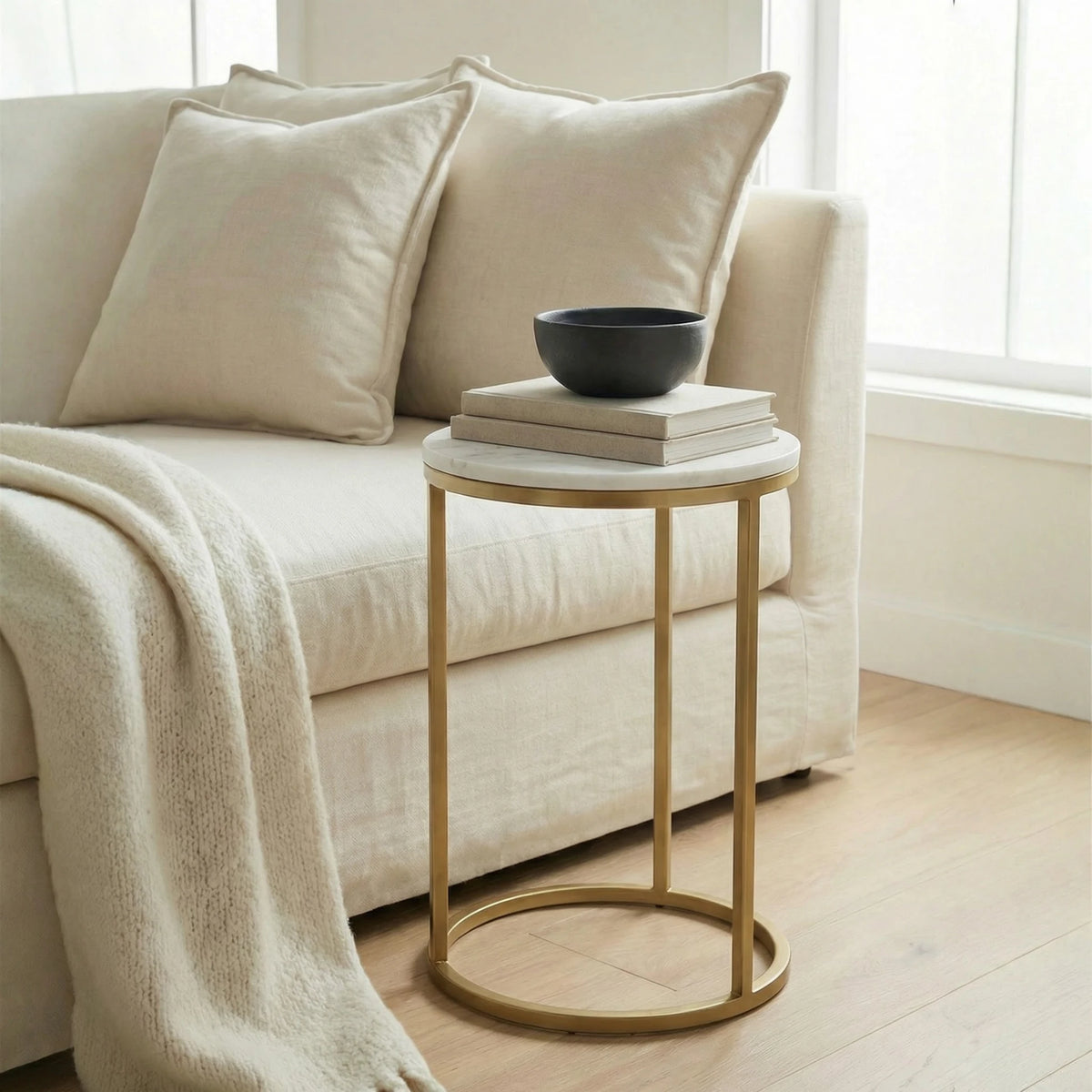Como Marble Small Side Table - Brass