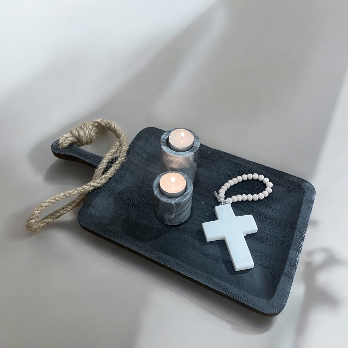 White Marble Cross on Mini Beads