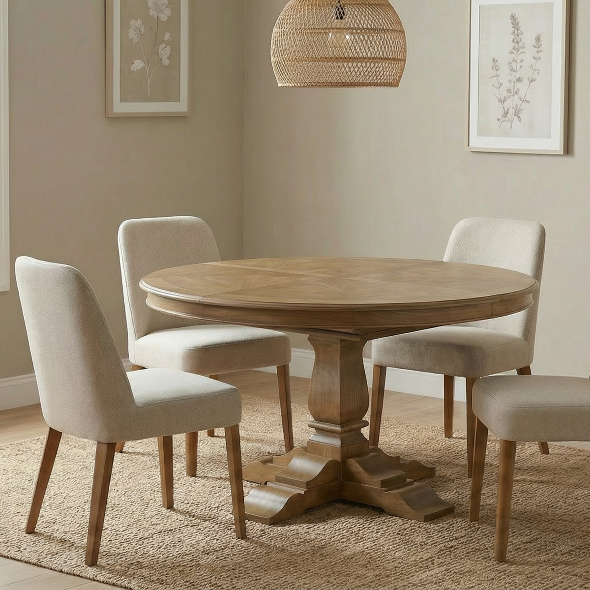 Deauville Round Extension Dining Table 125-175cm - Provincial Oak Parquetry