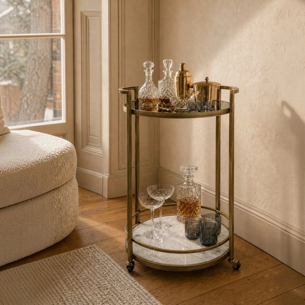 Round Glass Bar Cart