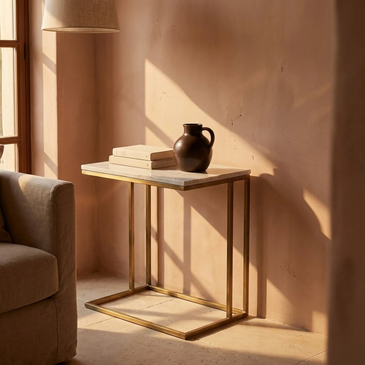Ella Marble C Side Table - Brass