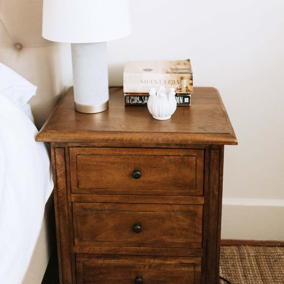 Brittany 3 Drawer Bedside Table - Mango Wood