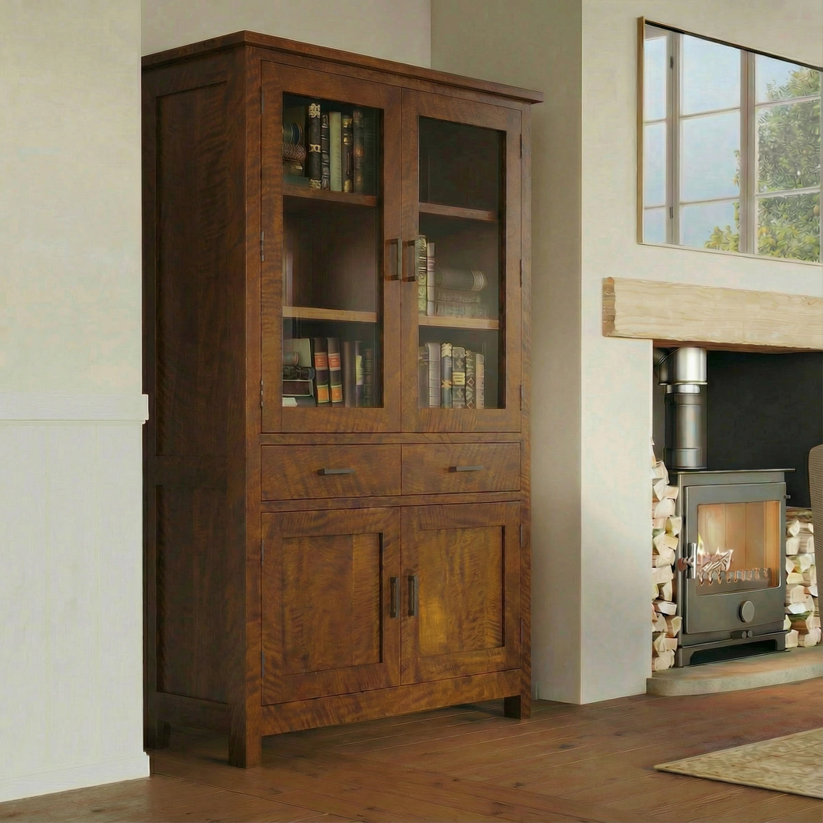 Hamilton Display Cabinet with 2 Timber & 2 Glass Doors - Mango Wood