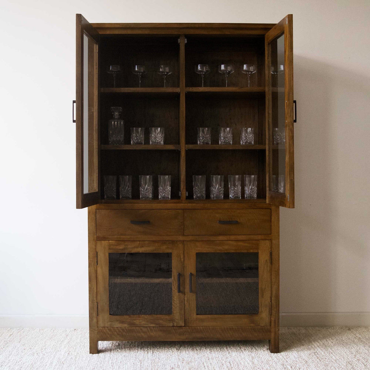 Hamilton Display Cabinet with 4 Glass Doors - Mango Wood