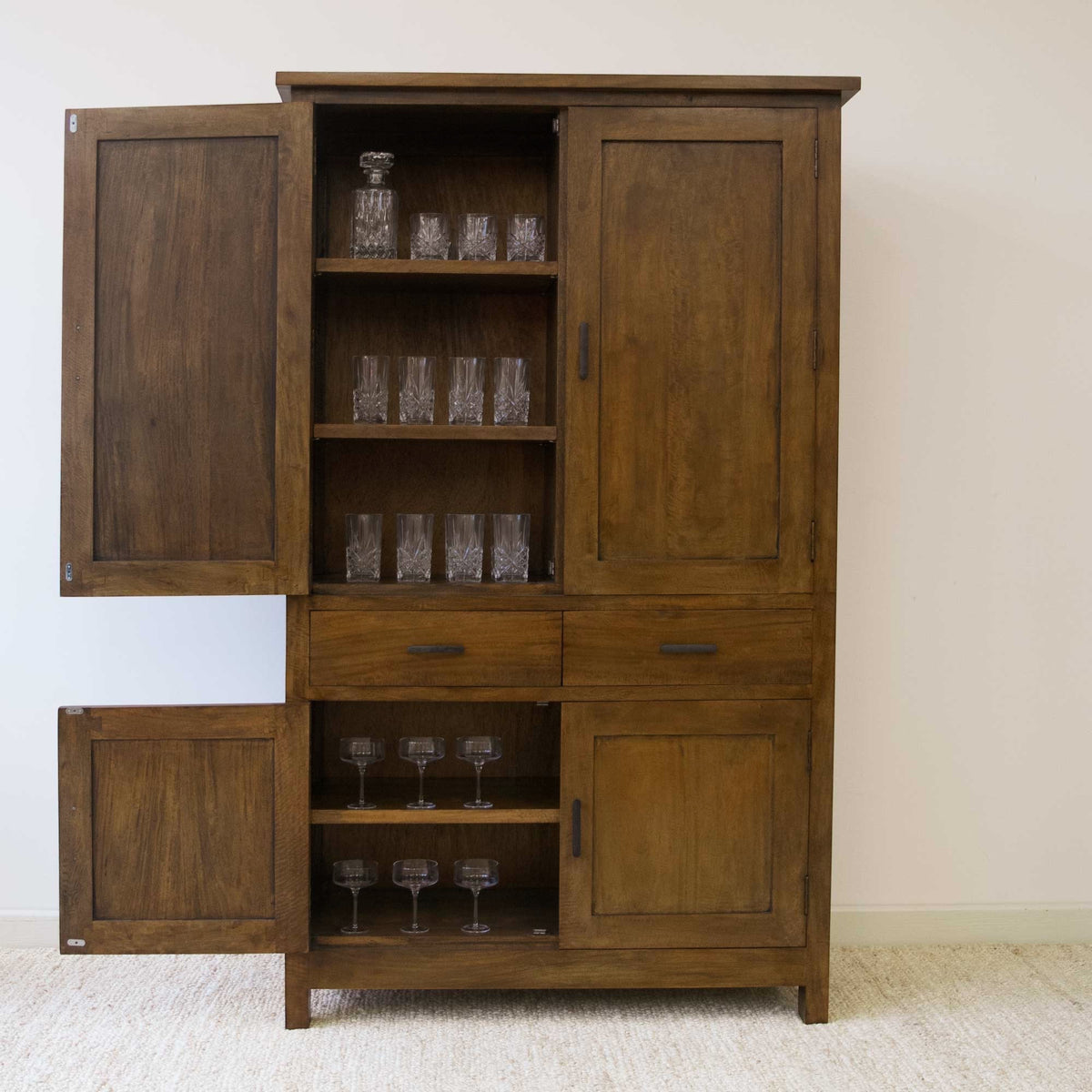 Hamilton Display Cabinet with 4 Timber Doors - Mango Wood