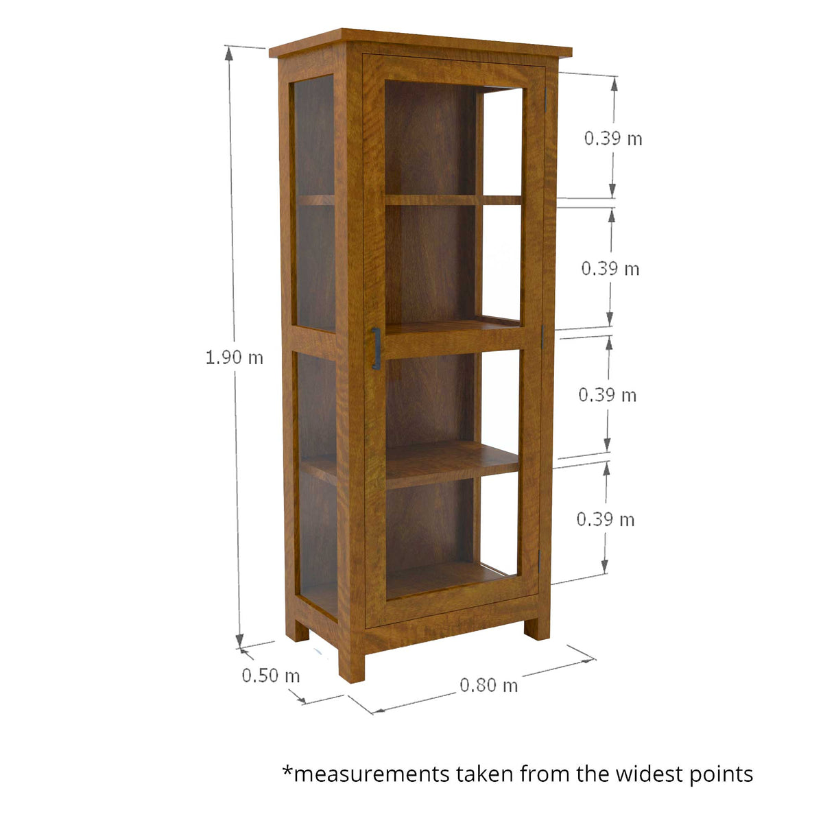 Hamilton Right Opening Display Cabinet - Mango Wood