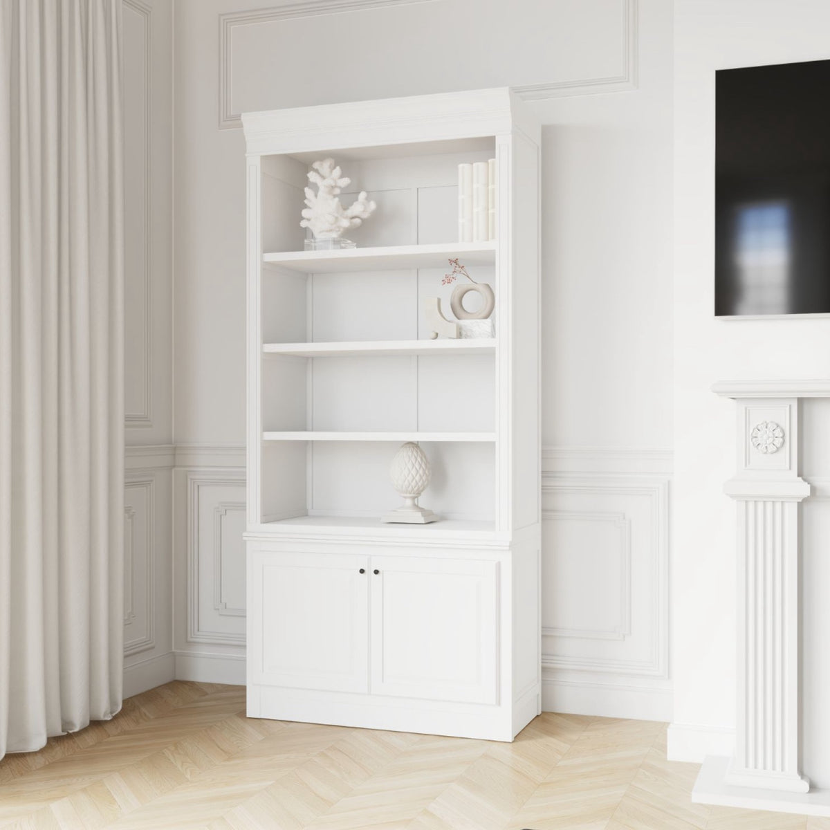 Hamptons Library Bookcase 100cm - White