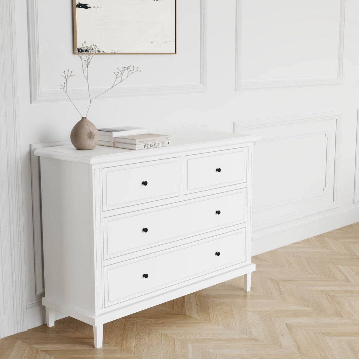 Hamptons 4 Drawer Chest - White