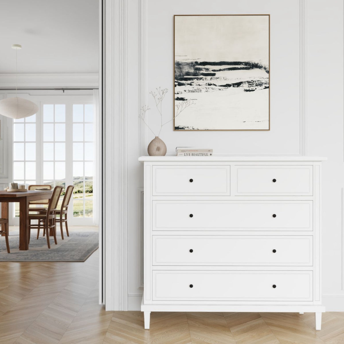 Hamptons 5 Drawer Chest - White