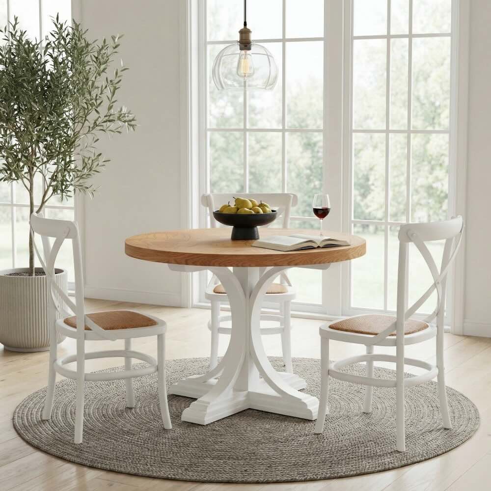Hamptons Round Dining Table 120cm - White