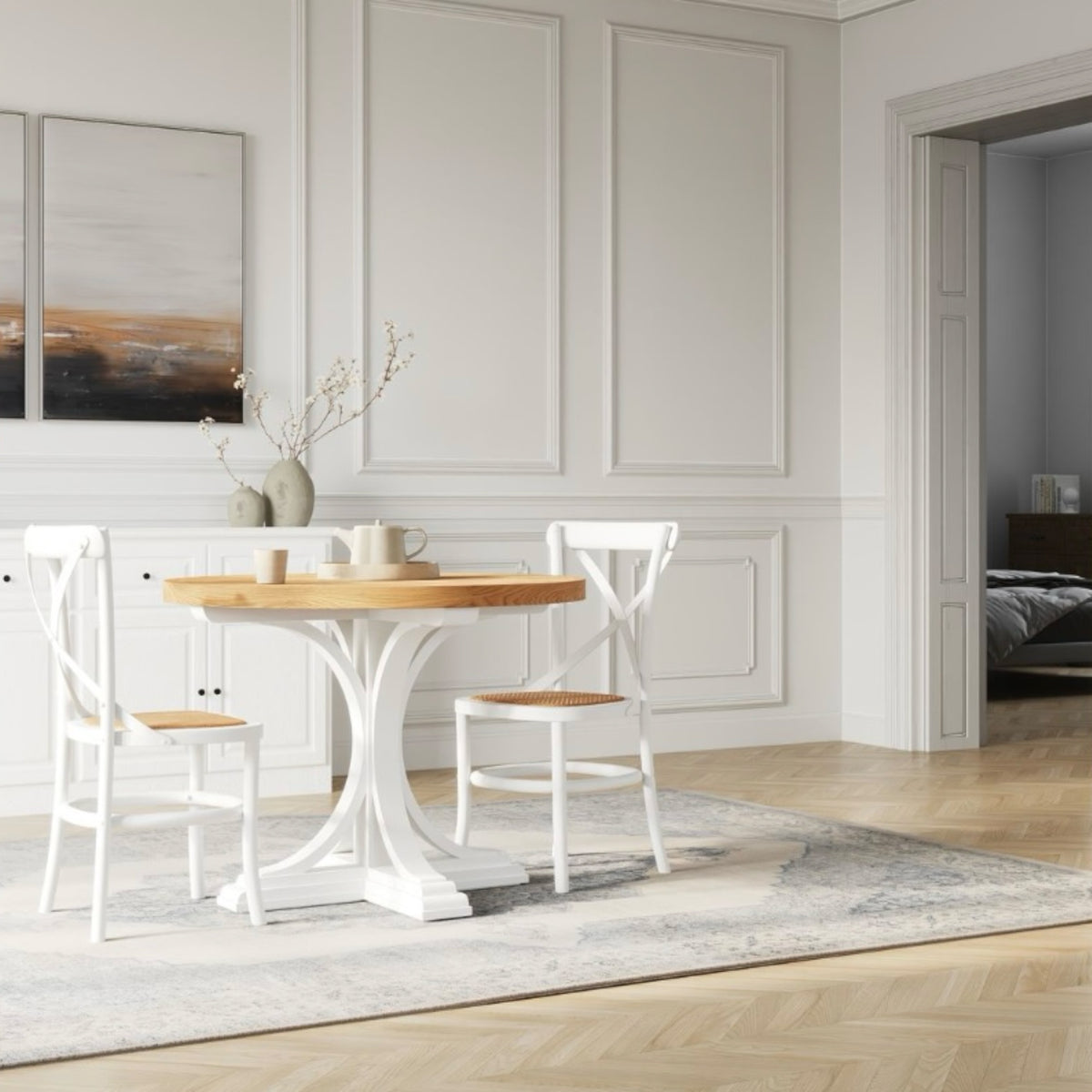 Hamptons Round Dining Table 100cm - White
