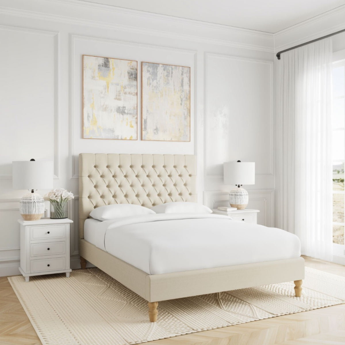Hamptons 3 Drawer Bedside Table - White