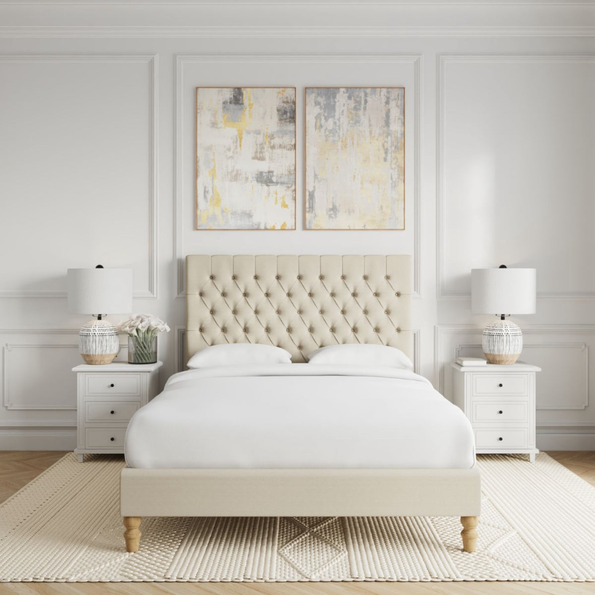 Hamptons 3 Drawer Bedside Table - White