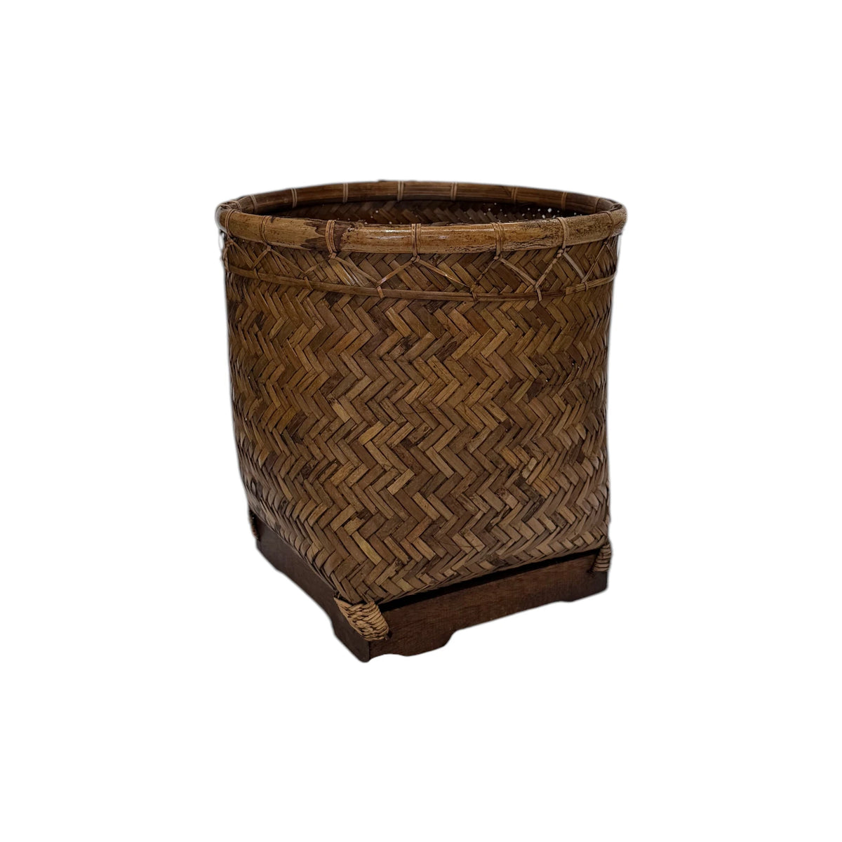 Herringbone Weave Basket Planter Bamboo - Small