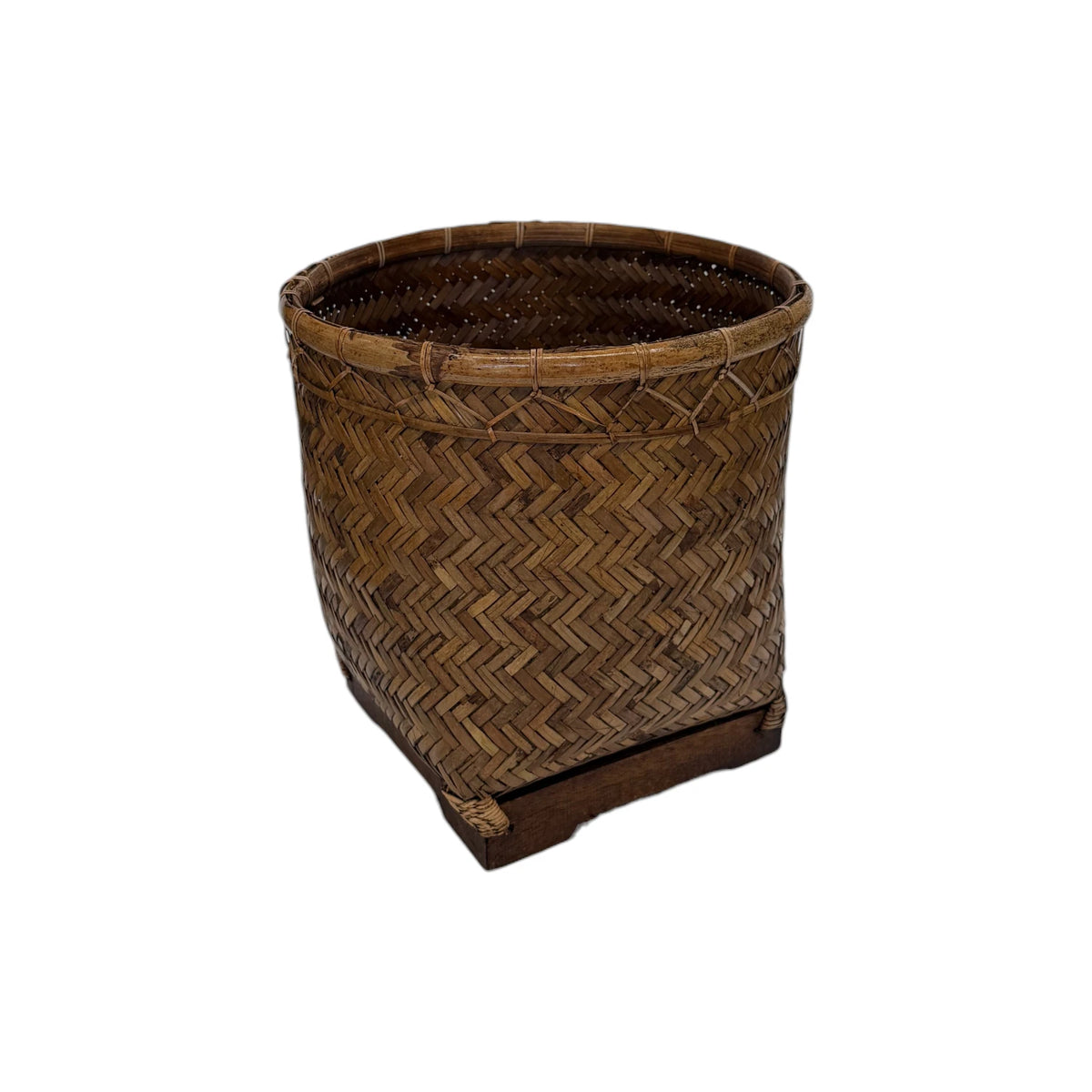 Herringbone Weave Basket Planter Bamboo - Small