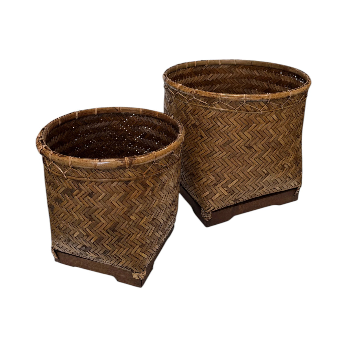 Herringbone Weave Basket Planter Bamboo - Large