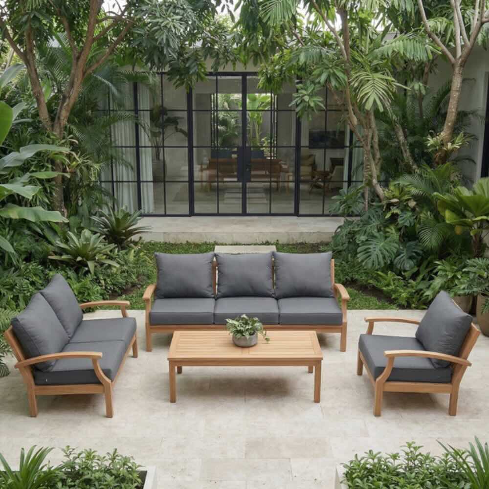 Lanai 3 Seater Outdoor Lounge - Teak / Grey