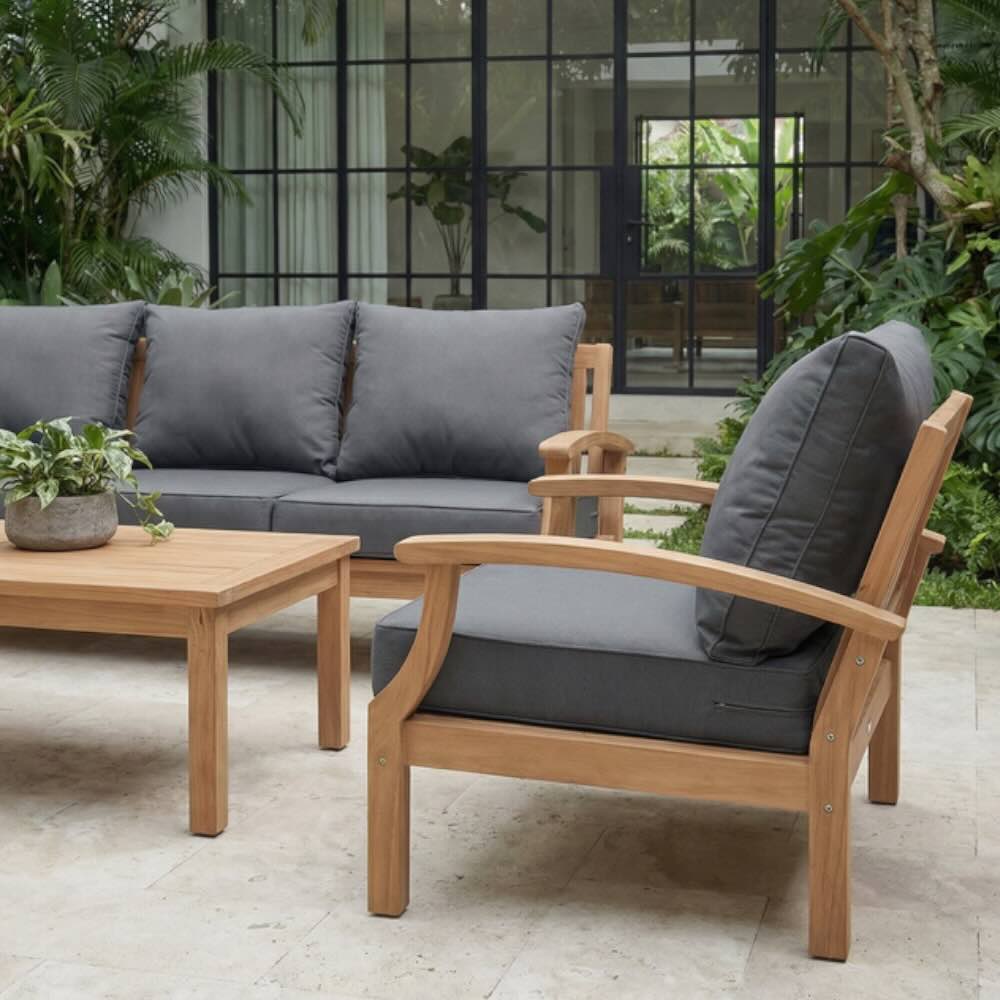 Lanai 3 Seater Outdoor Lounge - Teak / Grey