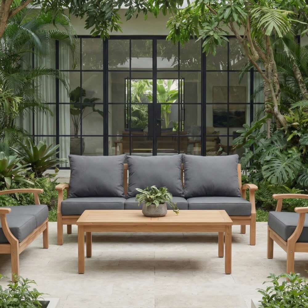 Lanai 3 Seater Outdoor Lounge - Teak / Grey