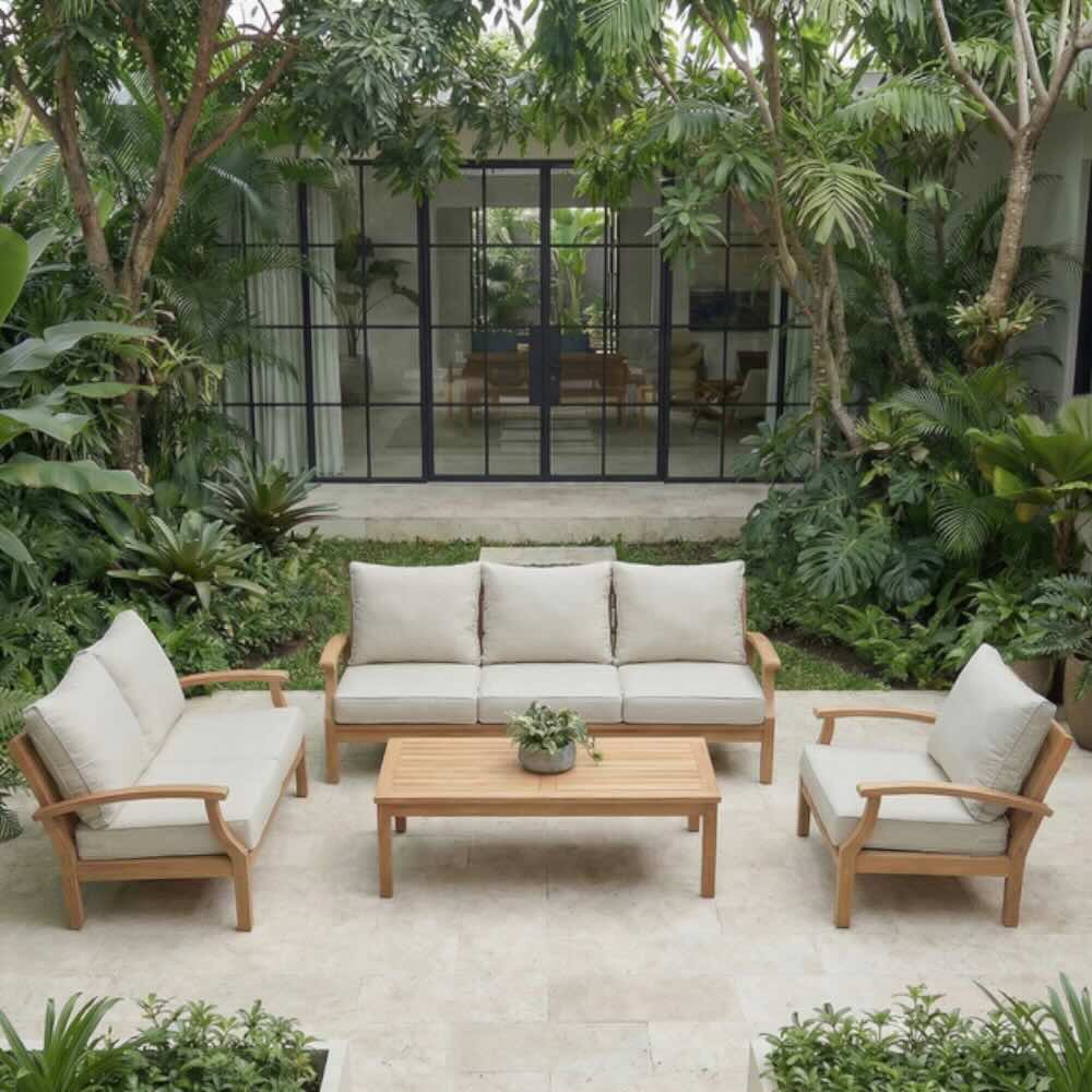 Lanai 3 Seater Outdoor Lounge - Teak / Wheat